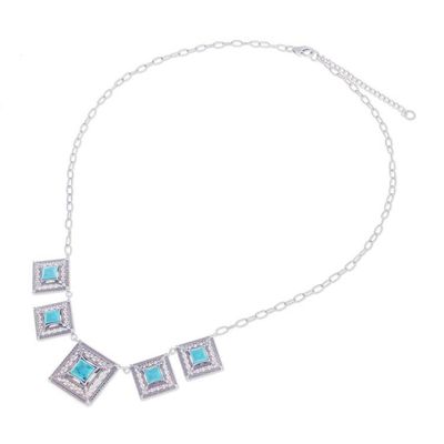 Alternate image for Reconstituted Turquoise Link Necklace with Square Pendants Serene Majesty