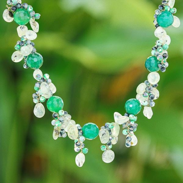 Alternate image for Hand Made Chalcedony and Prehnite Beaded Necklace Forest Daydream