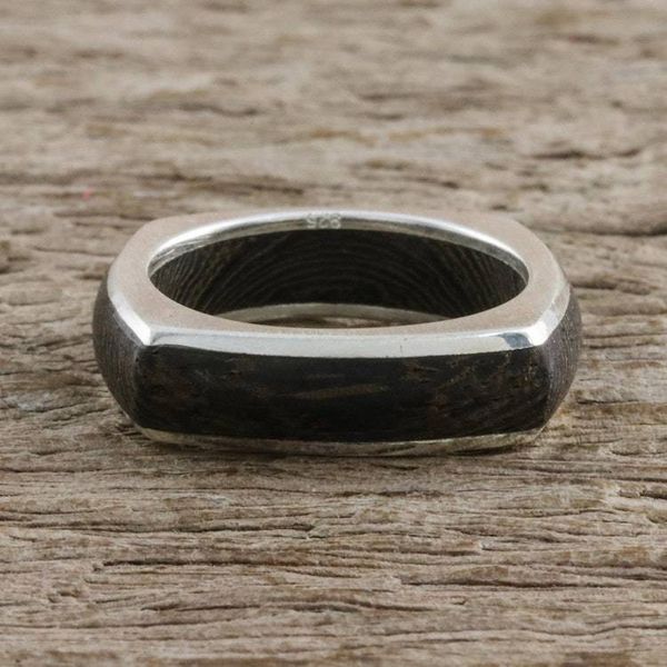 Alternate image for Mens Hand Crafted Wood Band Ring Natural Journey