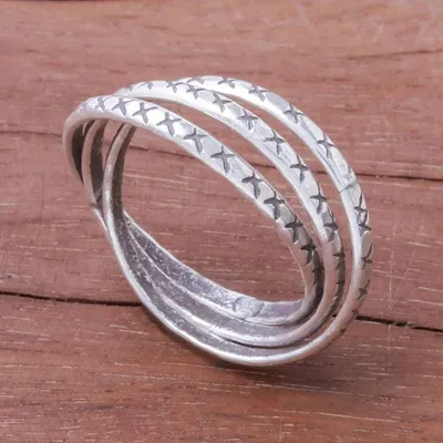 Primary image for Cross Pattern Karen Silver Band Ring from Thailand Crossed Trinity
