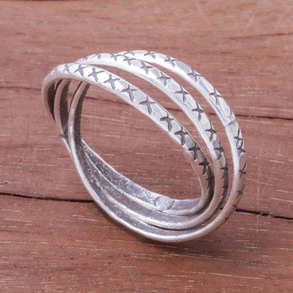 Alternate image for Cross Pattern Karen Silver Band Ring from Thailand Crossed Trinity