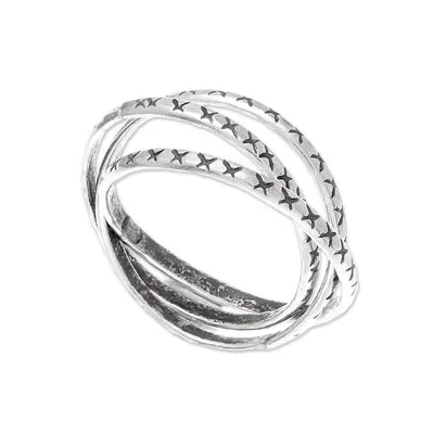 Alternate image for Cross Pattern Karen Silver Band Ring from Thailand Crossed Trinity