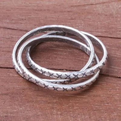 Alternate image for Cross Pattern Karen Silver Band Ring from Thailand Crossed Trinity