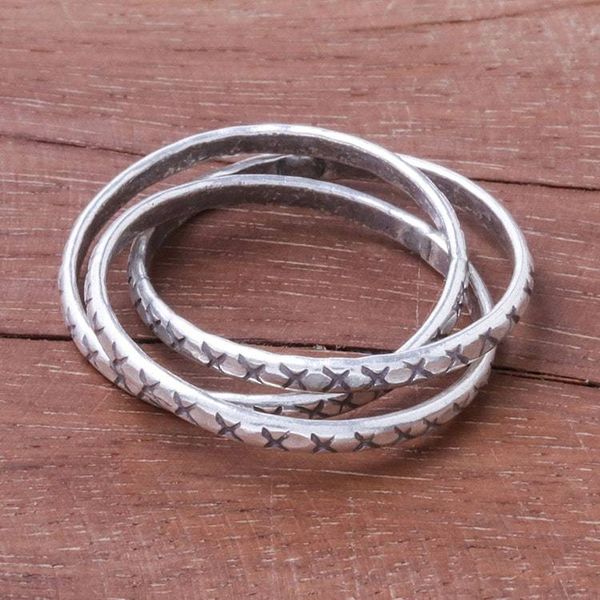 Alternate image for Cross Pattern Karen Silver Band Ring from Thailand Crossed Trinity