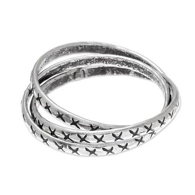 Alternate image for Cross Pattern Karen Silver Band Ring from Thailand Crossed Trinity