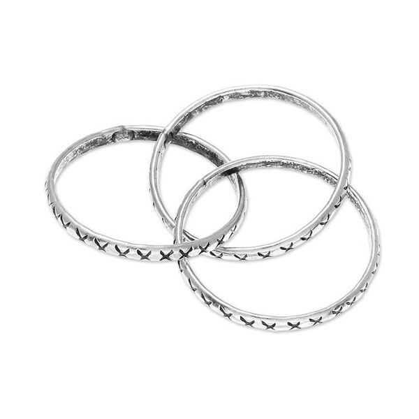 Alternate image for Cross Pattern Karen Silver Band Ring from Thailand Crossed Trinity