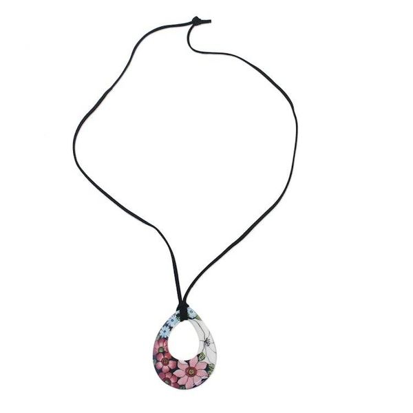 Alternate image for Adjustable Floral Bloom Teardrop Ceramic Pendant Necklace Lovely Day
