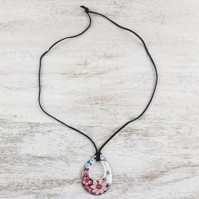 Alternate image for Adjustable Floral Bloom Teardrop Ceramic Pendant Necklace Lovely Day