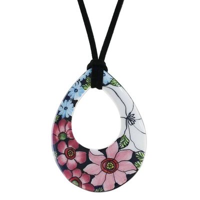 Alternate image for Adjustable Floral Bloom Teardrop Ceramic Pendant Necklace Lovely Day