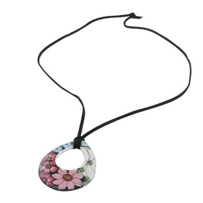 Alternate image for Adjustable Floral Bloom Teardrop Ceramic Pendant Necklace Lovely Day