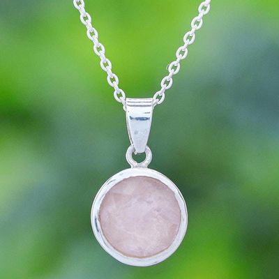 Alternate image for Rose Quartz and Sterling Silver Pendant Necklace Sweet Sun in Pink