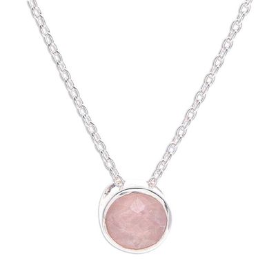 Alternate image for Rose Quartz and Sterling Silver Pendant Necklace Sweet Sun in Pink