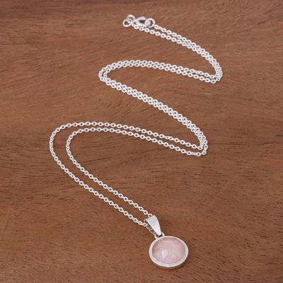 Alternate image for Rose Quartz and Sterling Silver Pendant Necklace Sweet Sun in Pink