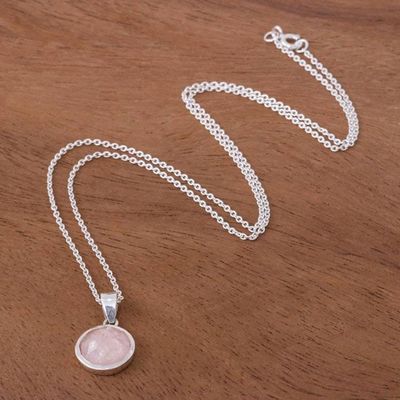 Alternate image for Rose Quartz and Sterling Silver Pendant Necklace Sweet Sun in Pink