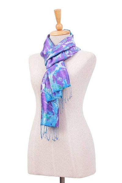 Alternate image for Handcrafted Tie-Dyed Abstract Patterned 100 Silk Scarf Charmed Sea
