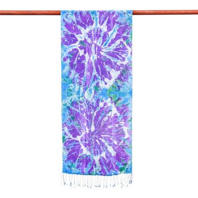 Alternate image for Handcrafted Tie-Dyed Abstract Patterned 100 Silk Scarf Charmed Sea