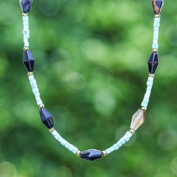 Alternate image for Thai-Made Bohemian-Inspired Multi-Gemstone Beaded Necklace Enchanted in Black