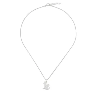 Alternate image for Brushed Sterling Silver Cat Pendant Necklace Waiting for Love