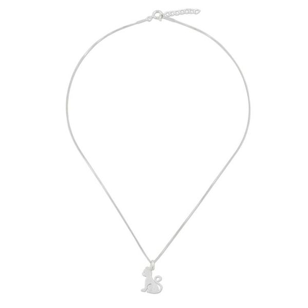 Alternate image for Brushed Sterling Silver Cat Pendant Necklace Waiting for Love