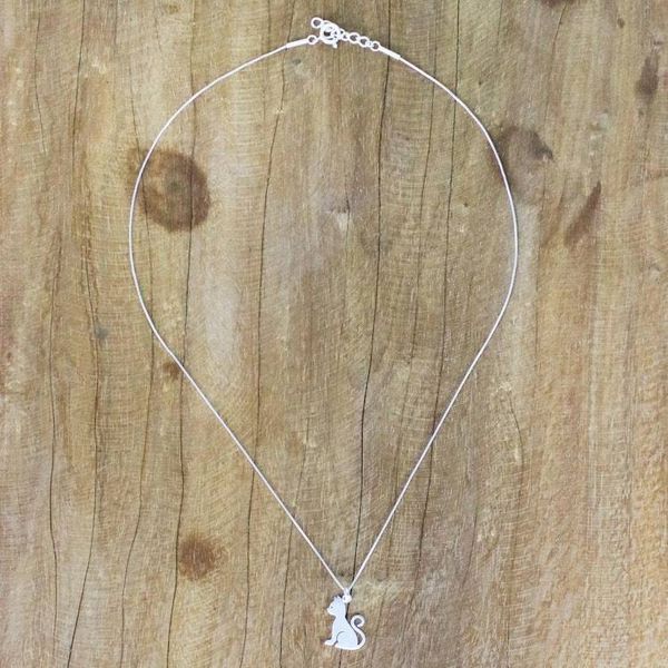 Alternate image for Brushed Sterling Silver Cat Pendant Necklace Waiting for Love