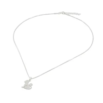 Alternate image for Brushed Sterling Silver Cat Pendant Necklace Waiting for Love