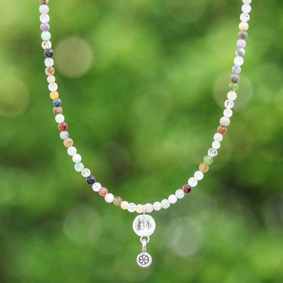 Hand Threaded Jasper and Agate Pendant Necklace 'Bright Dreams'