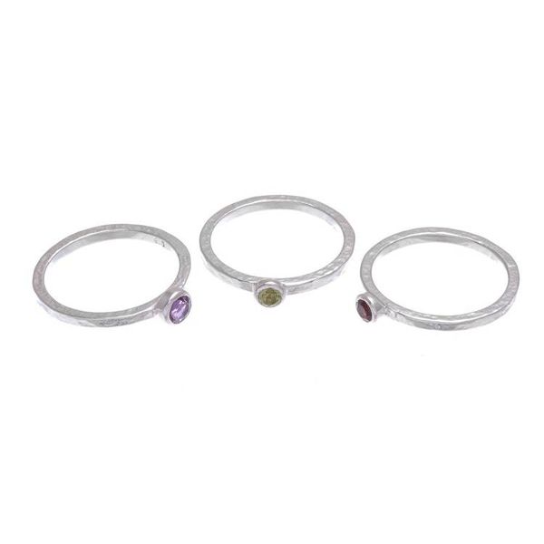 Alternate image for Handcrafted Amethyst and Garnet Stacking Rings Set of 3 Spring Color