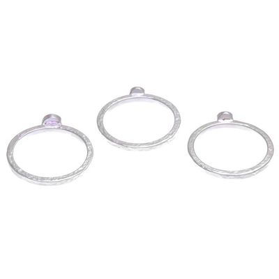 Alternate image for Handcrafted Amethyst and Garnet Stacking Rings Set of 3 Spring Color