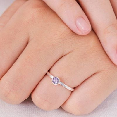 Alternate image for Handcrafted Amethyst and Garnet Stacking Rings Set of 3 Spring Color