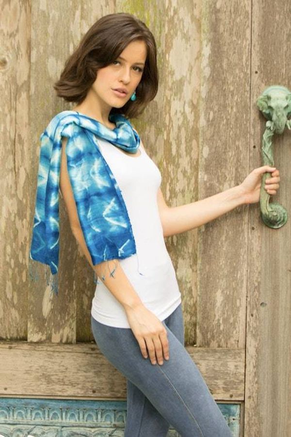Alternate image for Silk Tie Dye Scarf from Thailand Azure Mystique
