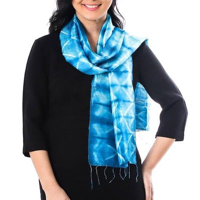 Alternate image for Silk Tie Dye Scarf from Thailand Azure Mystique