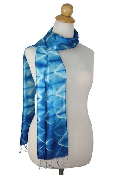 Alternate image for Silk Tie Dye Scarf from Thailand Azure Mystique