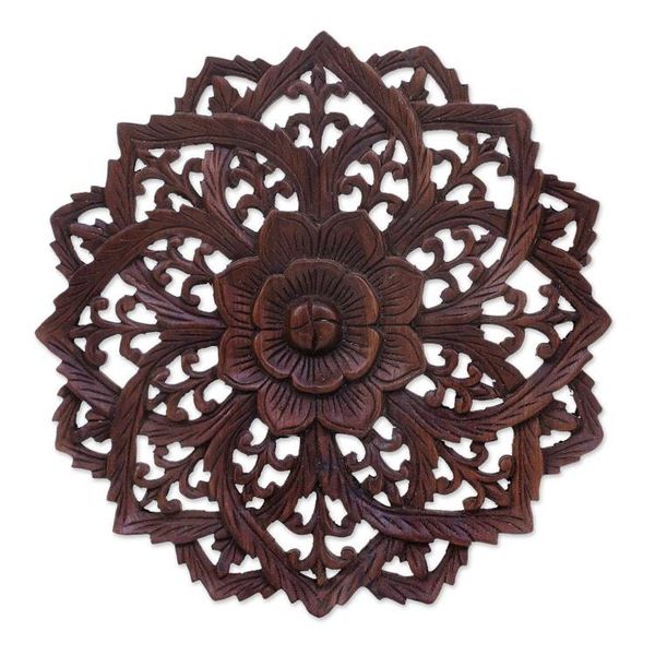 Alternate image for Hand Made Reclaimed Teak Wood Relief Panels Blossom Day