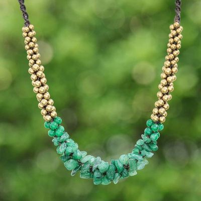 Primary image for Brass Beaded Quartz Necklace Green Orchids