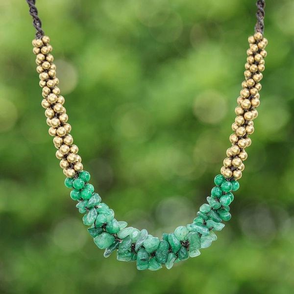 Alternate image for Brass Beaded Quartz Necklace Green Orchids