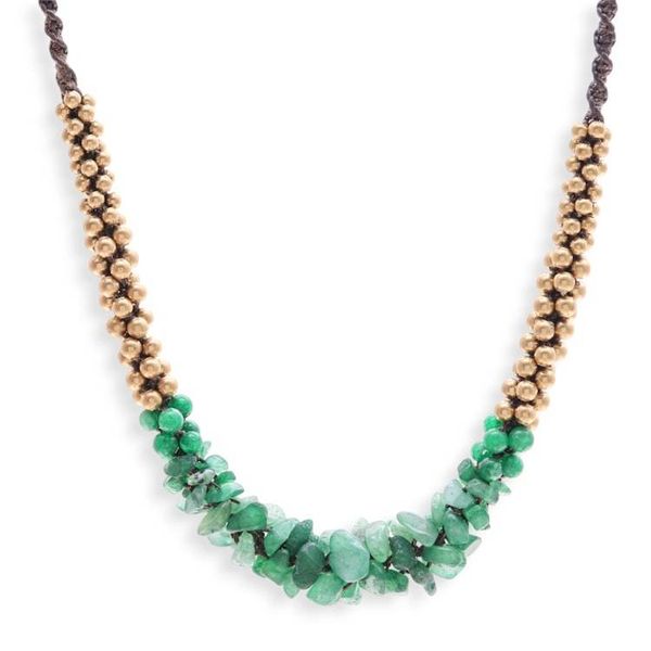 Alternate image for Brass Beaded Quartz Necklace Green Orchids