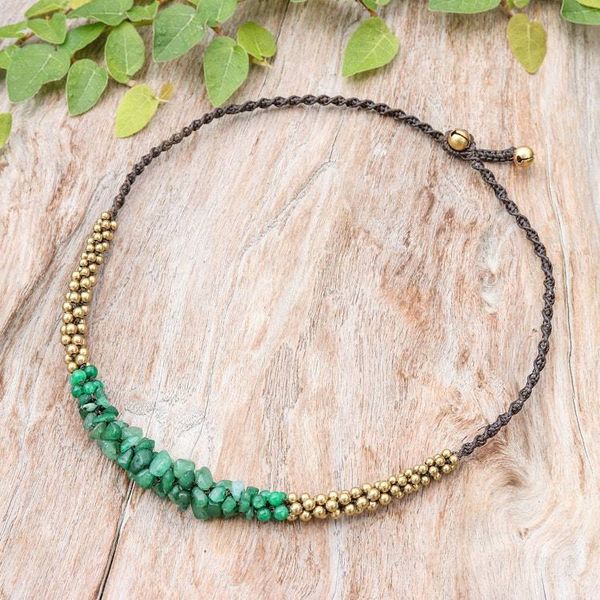 Alternate image for Brass Beaded Quartz Necklace Green Orchids