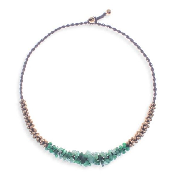 Alternate image for Brass Beaded Quartz Necklace Green Orchids