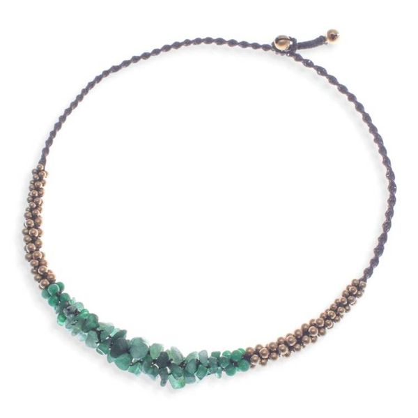 Alternate image for Brass Beaded Quartz Necklace Green Orchids