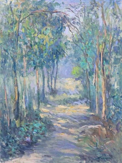 Alternate image for Impressionist Nature-Themed Landscape Oil Painting of Forest Forest Next Door