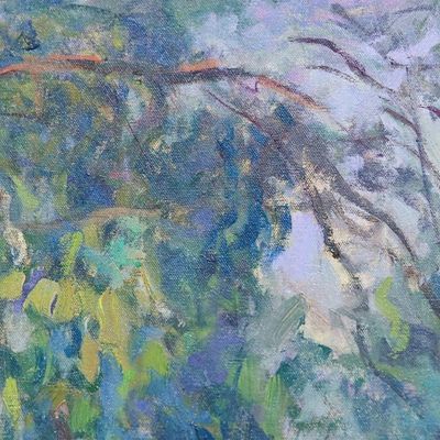 Alternate image for Impressionist Nature-Themed Landscape Oil Painting of Forest Forest Next Door