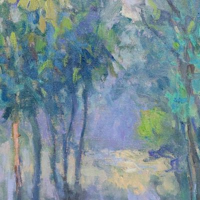 Alternate image for Impressionist Nature-Themed Landscape Oil Painting of Forest Forest Next Door
