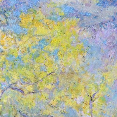 Alternate image for Signed Nature-Themed Impressionist Oil on Canvas Painting Flowers of the Old Town