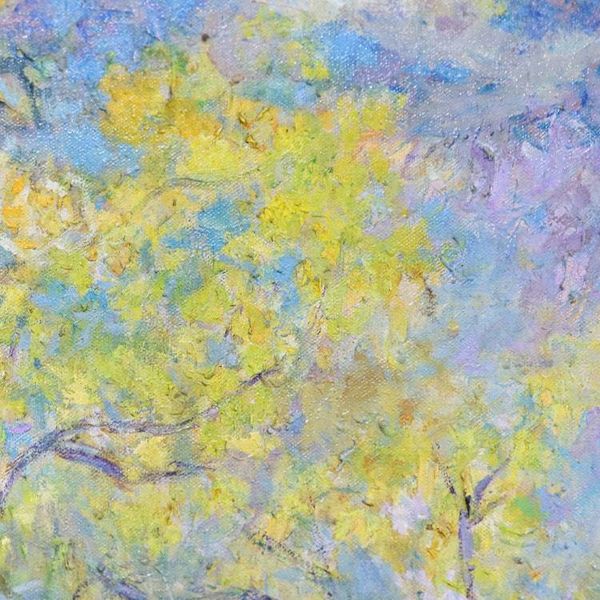 Alternate image for Signed Nature-Themed Impressionist Oil on Canvas Painting Flowers of the Old Town