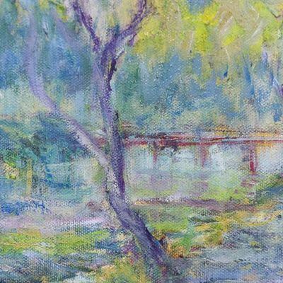 Alternate image for Signed Nature-Themed Impressionist Oil on Canvas Painting Flowers of the Old Town