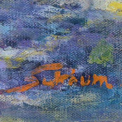 Alternate image for Signed Nature-Themed Impressionist Oil on Canvas Painting Flowers of the Old Town