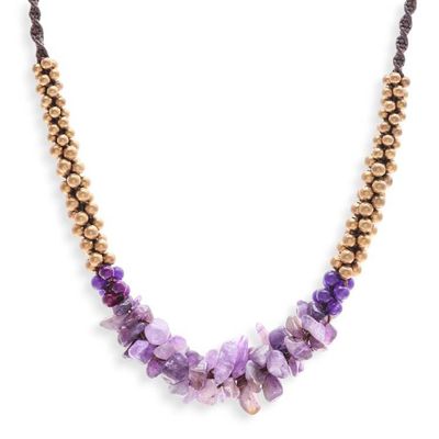 Alternate image for Artisan Crafted Brass Beaded Amethyst Necklace Lilac Orchids