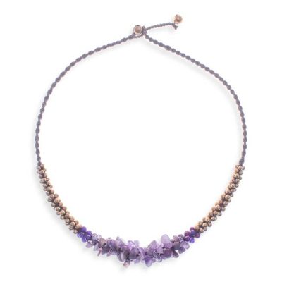 Alternate image for Artisan Crafted Brass Beaded Amethyst Necklace Lilac Orchids