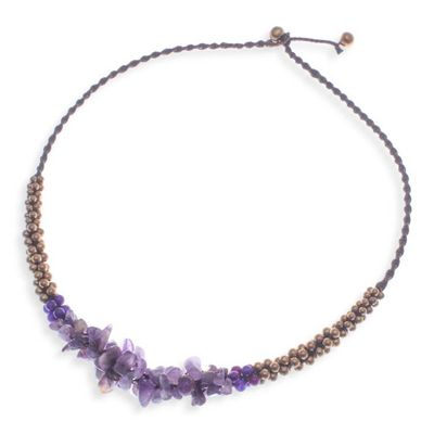 Alternate image for Artisan Crafted Brass Beaded Amethyst Necklace Lilac Orchids