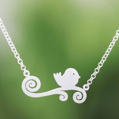 Primary image for Bird-Themed Sterling Silver Pendant Necklace from Thailand Relaxing Bird